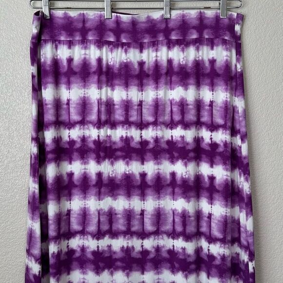 Ava & Viv Boho Purple White Tie Dye Stretchy Maxi Skirt - Picture 6 of 11